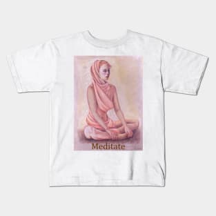 Meditating woman girl, zen, yoga, buddhism Kids T-Shirt